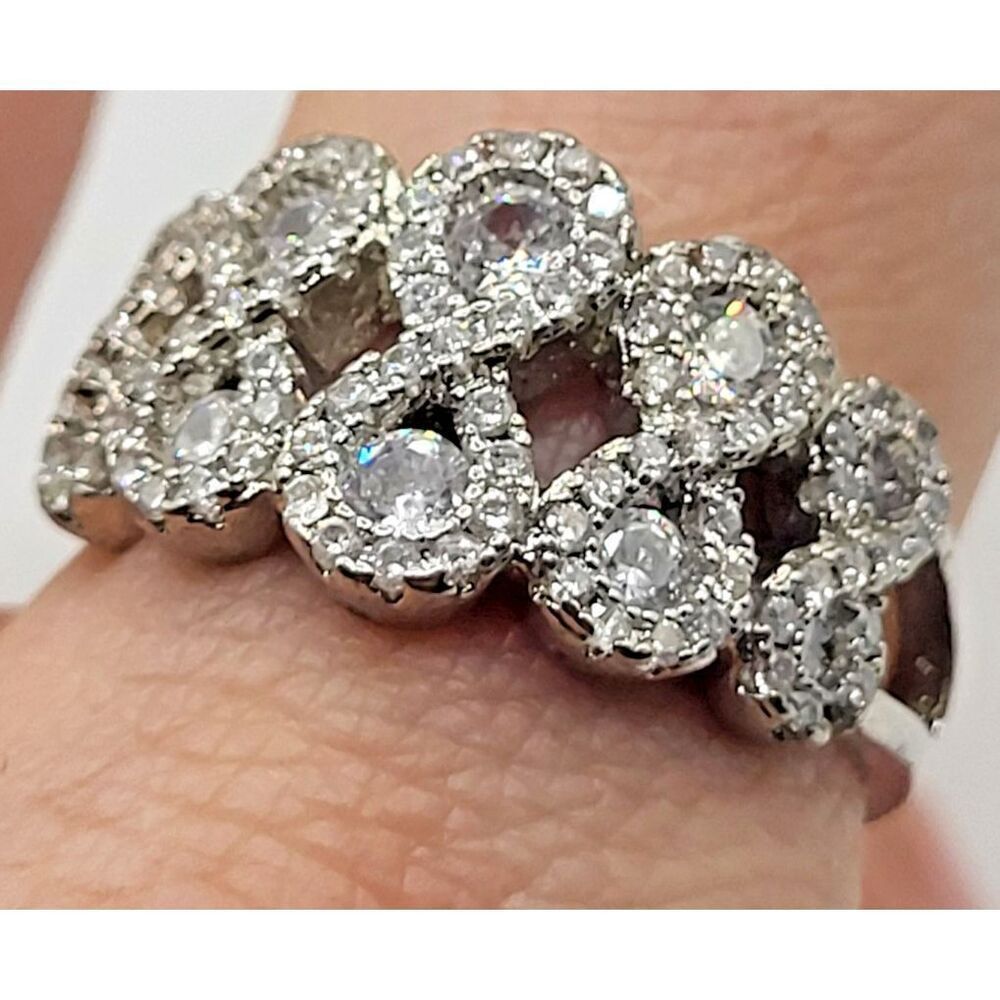 Estate Silver tone Infinity Crystal Rhinestone Ring size 8.5 Mossanite